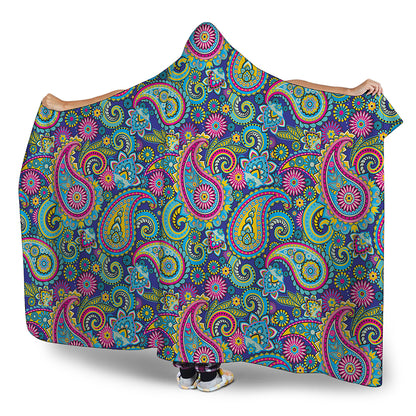 Colorful Paisley Pattern Print Hooded Blanket