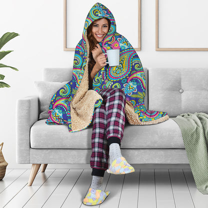 Colorful Paisley Pattern Print Hooded Blanket