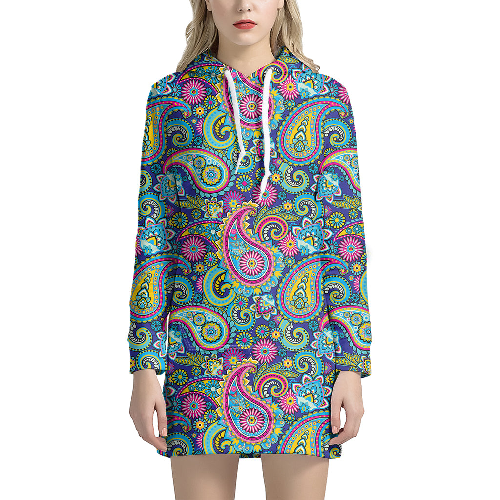 Colorful Paisley Pattern Print Hoodie Dress