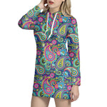 Colorful Paisley Pattern Print Hoodie Dress