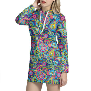 Colorful Paisley Pattern Print Hoodie Dress