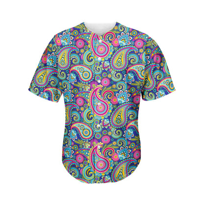 Colorful Paisley Pattern Print Men's Baseball Jersey