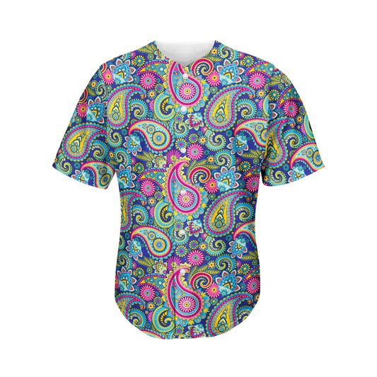 Colorful Paisley Pattern Print Men's Baseball Jersey