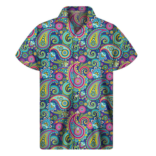 Colorful Paisley Pattern Print Men's Short Sleeve Shirt