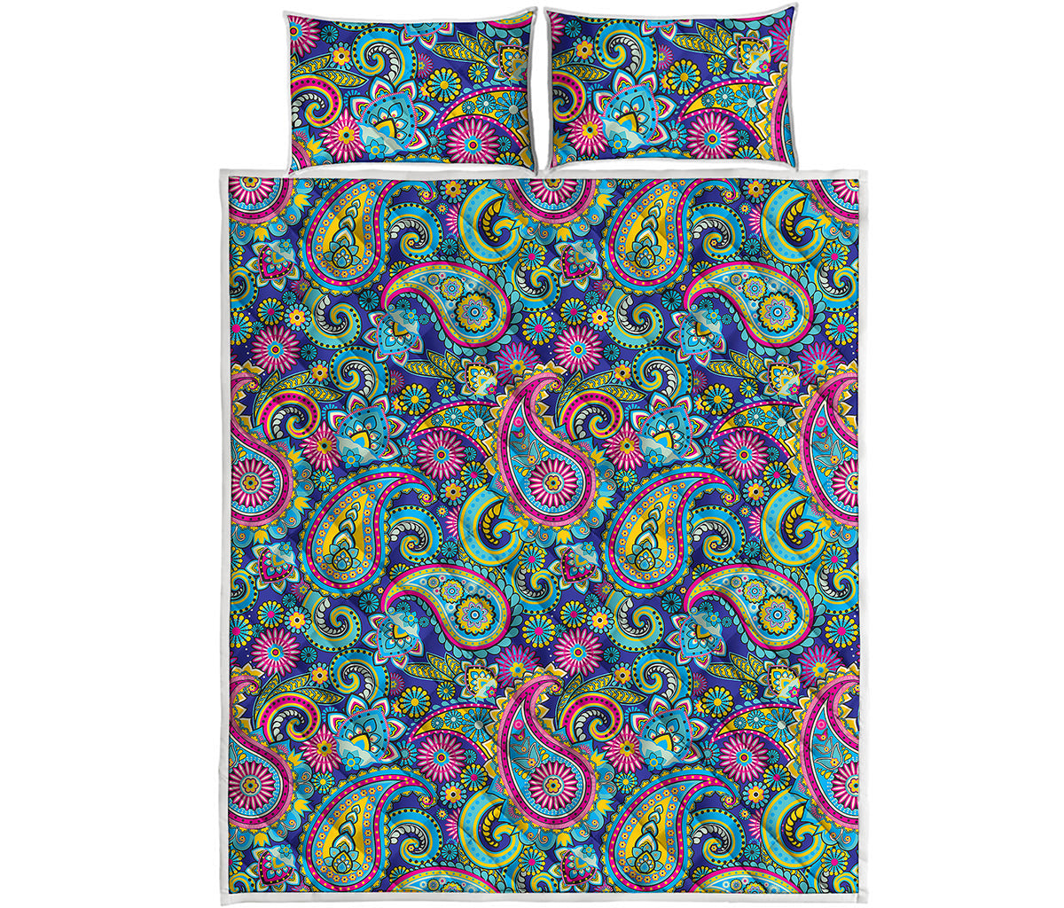 Colorful Paisley Pattern Print Quilt Bed Set
