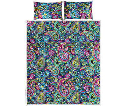 Colorful Paisley Pattern Print Quilt Bed Set