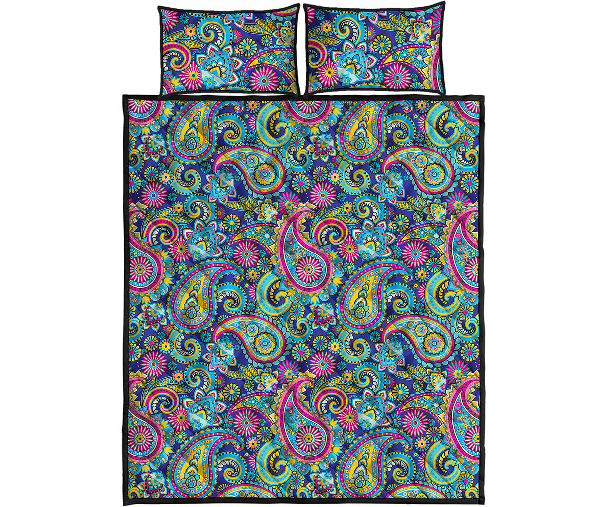 Colorful Paisley Pattern Print Quilt Bed Set
