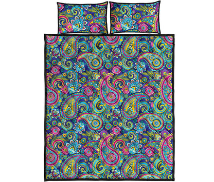 Colorful Paisley Pattern Print Quilt Bed Set