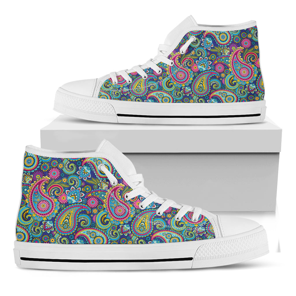 Colorful Paisley Pattern Print White High Top Shoes