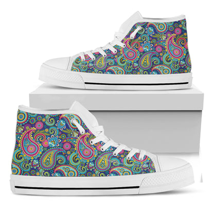 Colorful Paisley Pattern Print White High Top Shoes