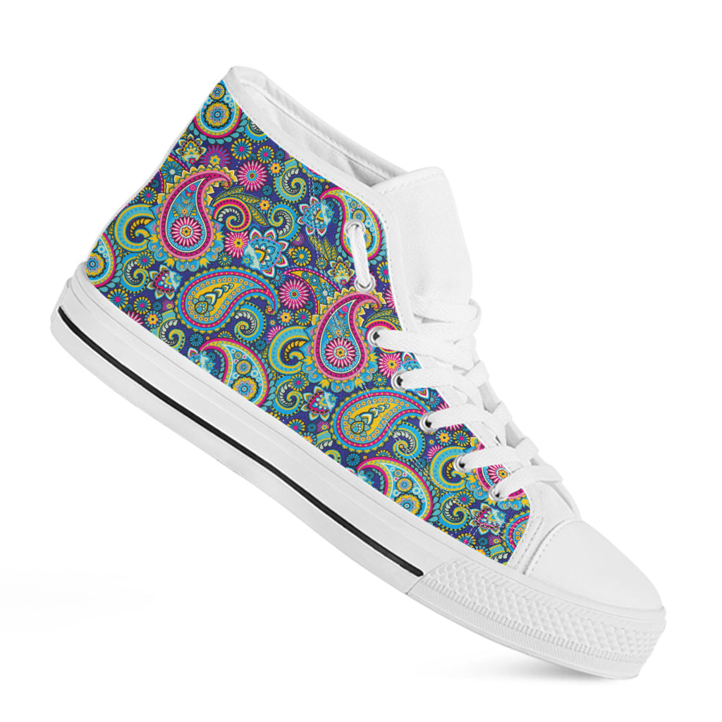 Colorful Paisley Pattern Print White High Top Shoes
