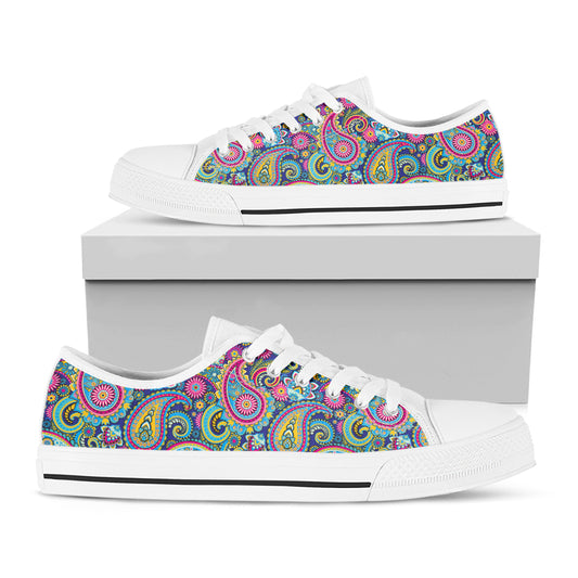 Colorful Paisley Pattern Print White Low Top Shoes