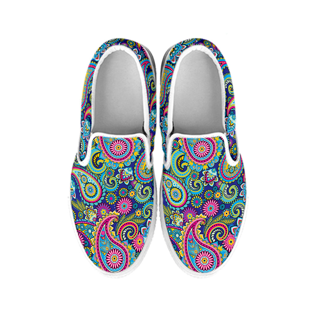 Colorful Paisley Pattern Print White Slip On Shoes