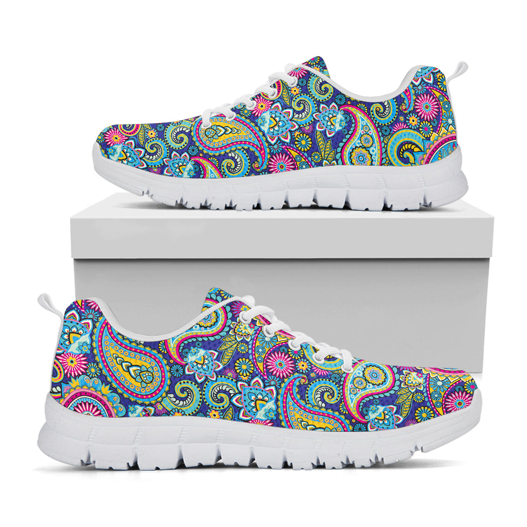 Colorful Paisley Pattern Print White Sneakers