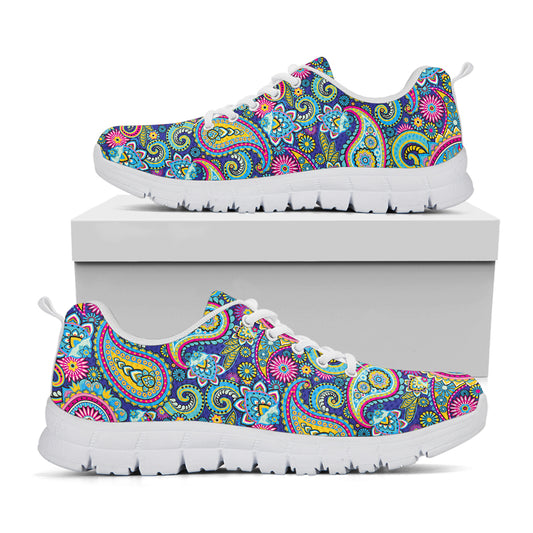 Colorful Paisley Pattern Print White Sneakers