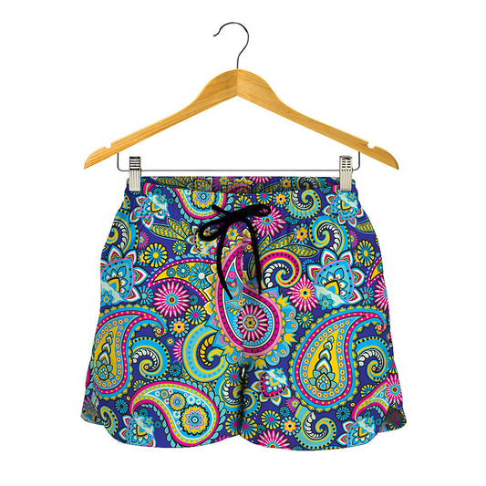 Colorful Paisley Pattern Print Women's Shorts