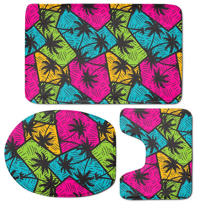 Colorful Palm Tree Pattern Print 3 Piece Bath Mat Set