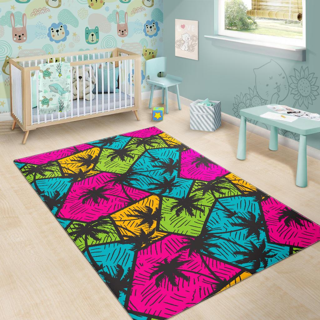Colorful Palm Tree Pattern Print Area Rug GearFrost