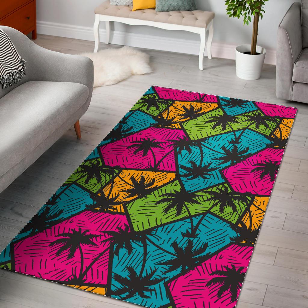 Colorful Palm Tree Pattern Print Area Rug GearFrost