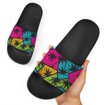 Colorful Palm Tree Pattern Print Black Slide Sandals