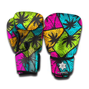 Colorful Palm Tree Pattern Print Boxing Gloves