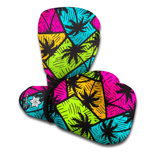 Colorful Palm Tree Pattern Print Boxing Gloves