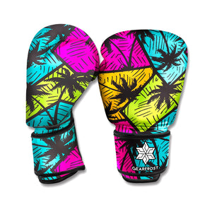 Colorful Palm Tree Pattern Print Boxing Gloves