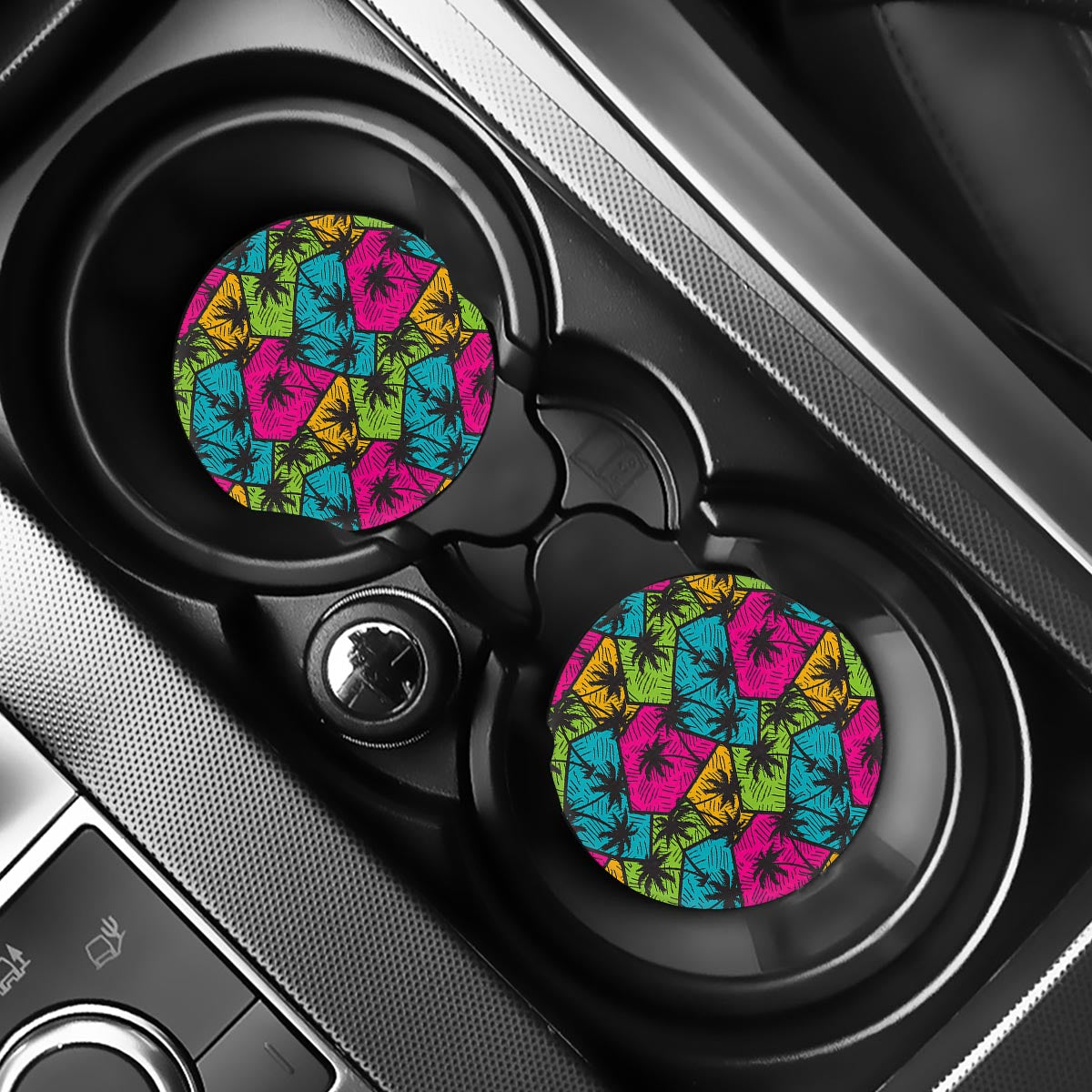 Colorful Palm Tree Pattern Print Car Coasters