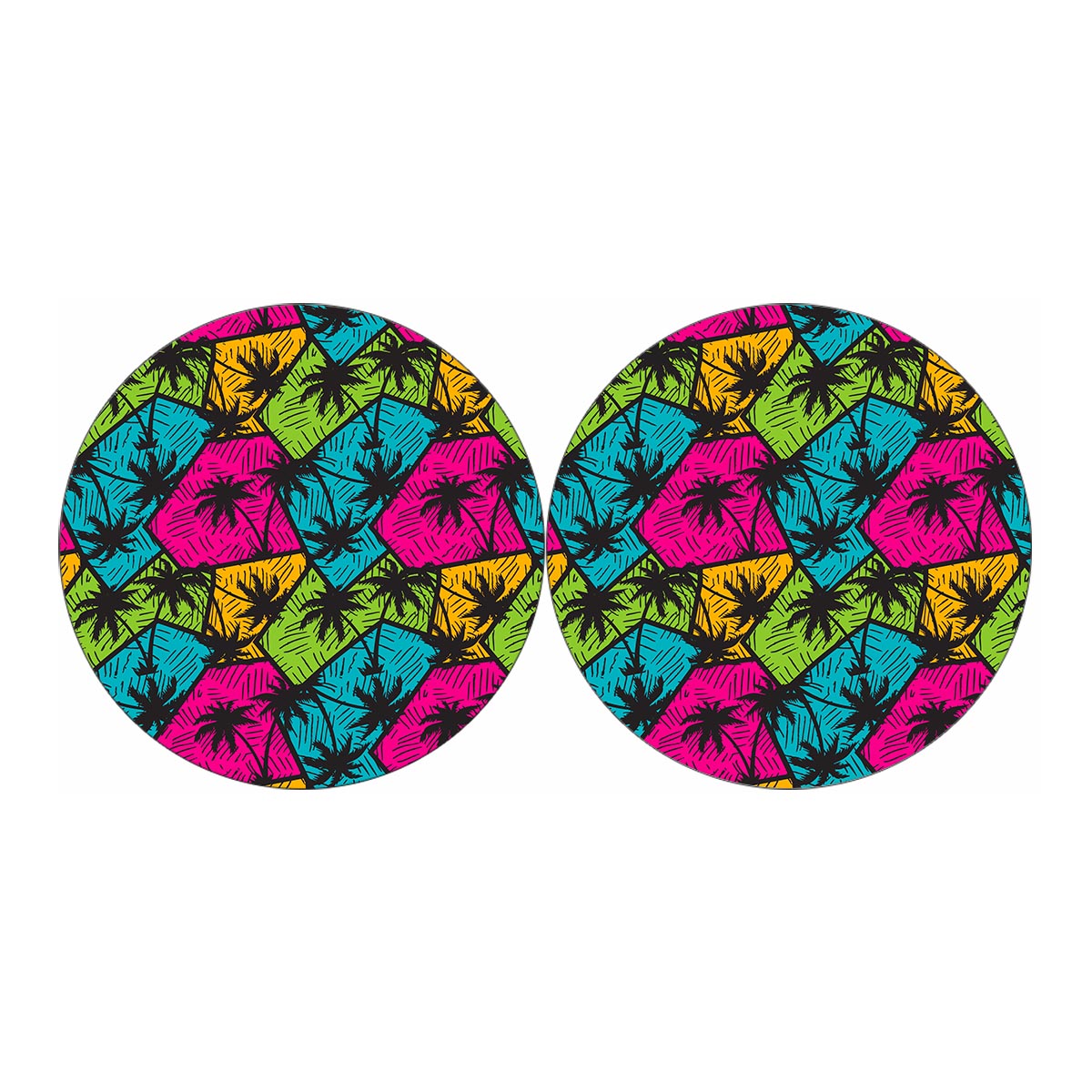 Colorful Palm Tree Pattern Print Car Coasters