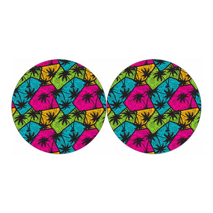 Colorful Palm Tree Pattern Print Car Coasters