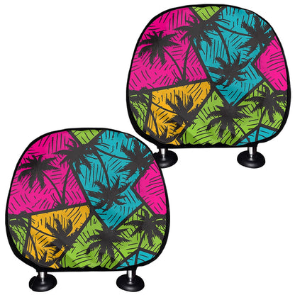 Colorful Palm Tree Pattern Print Car Headrest Covers