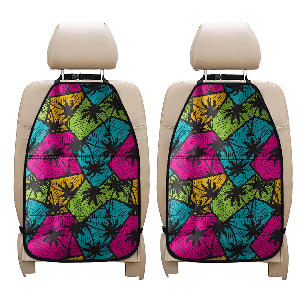 Colorful Palm Tree Pattern Print Car Seat Organizers