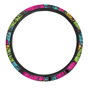 Colorful Palm Tree Pattern Print Car Steering Wheel Cover
