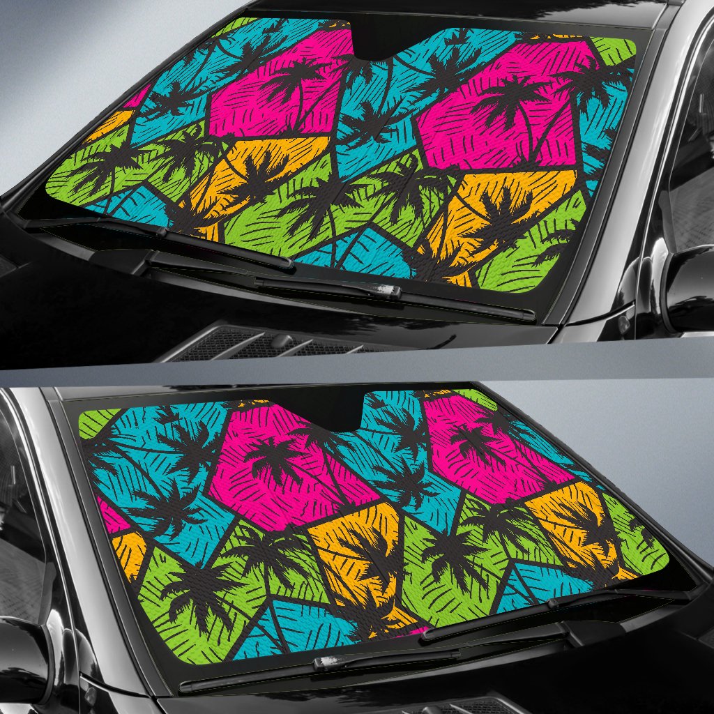 Colorful Palm Tree Pattern Print Car Sun Shade GearFrost