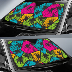 Colorful Palm Tree Pattern Print Car Sun Shade GearFrost
