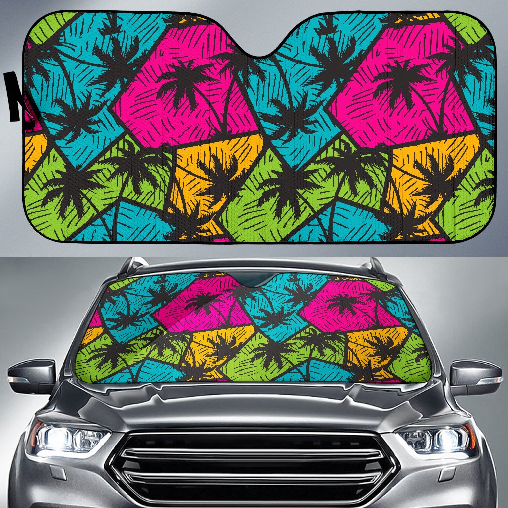 Colorful Palm Tree Pattern Print Car Sun Shade GearFrost