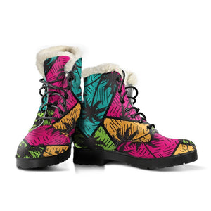 Colorful Palm Tree Pattern Print Comfy Boots GearFrost