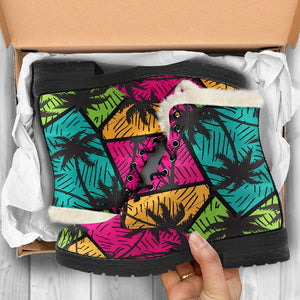 Colorful Palm Tree Pattern Print Comfy Boots GearFrost