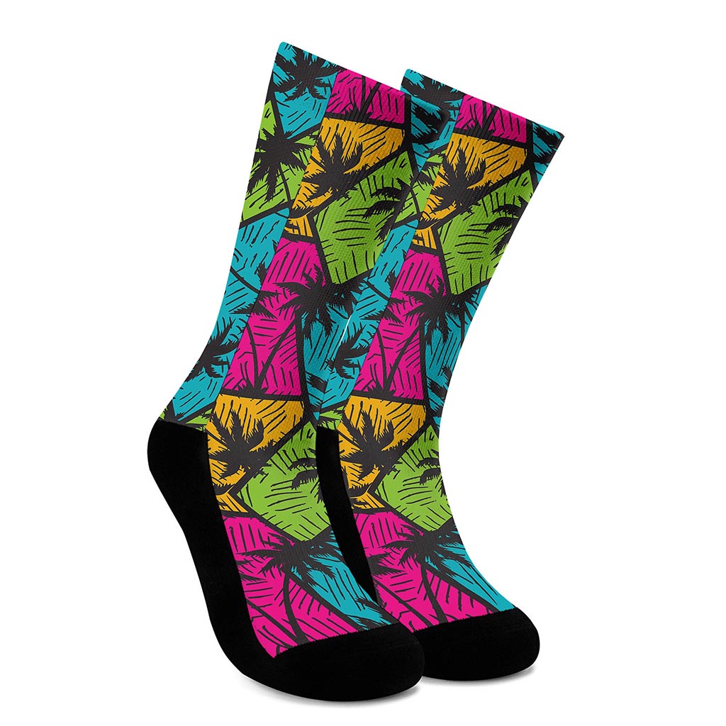 Colorful Palm Tree Pattern Print Crew Socks