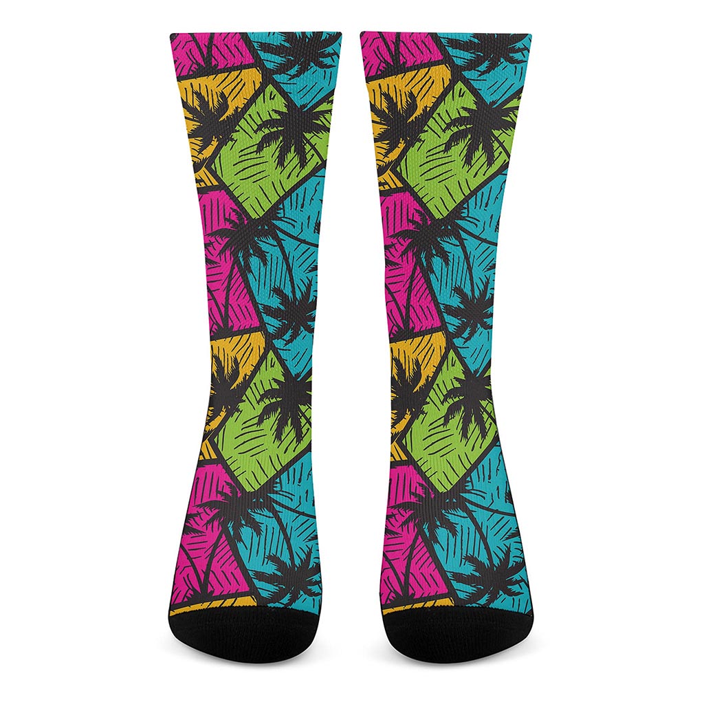 Colorful Palm Tree Pattern Print Crew Socks