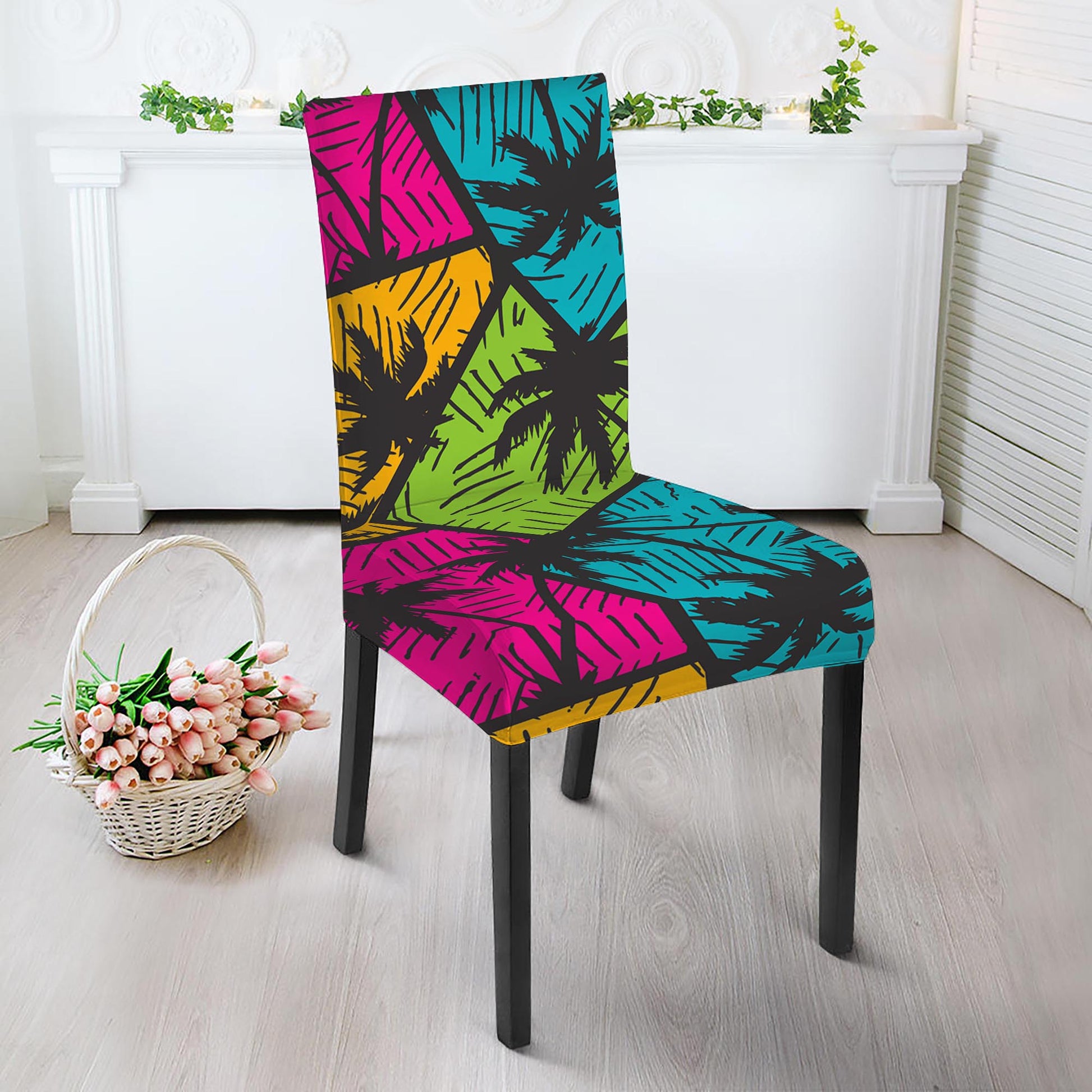 Colorful Palm Tree Pattern Print Dining Chair Slipcover