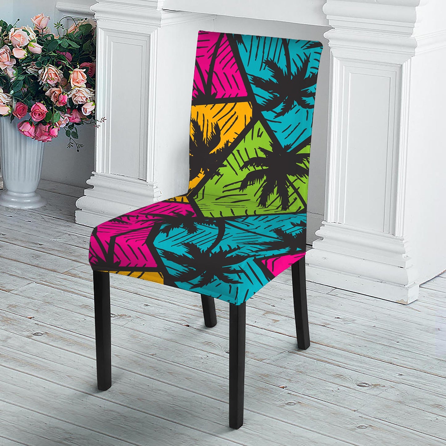 Colorful Palm Tree Pattern Print Dining Chair Slipcover