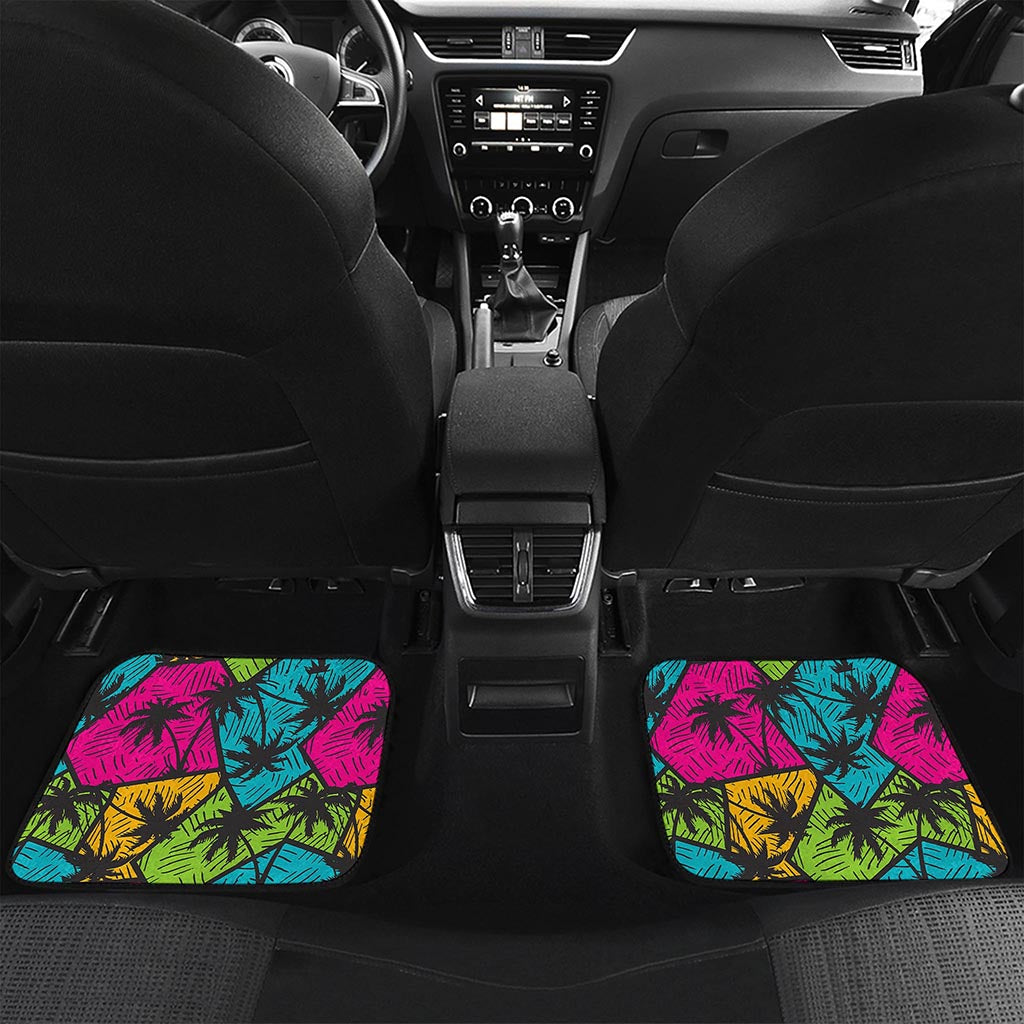 Colorful Palm Tree Pattern Print Front and Back Car Floor Mats