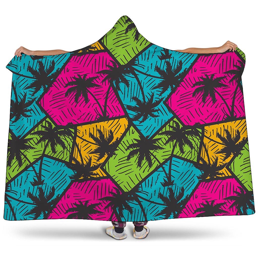 Colorful Palm Tree Pattern Print Hooded Blanket