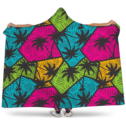 Colorful Palm Tree Pattern Print Hooded Blanket