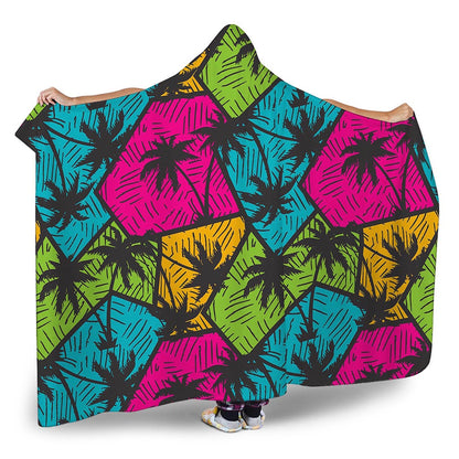 Colorful Palm Tree Pattern Print Hooded Blanket