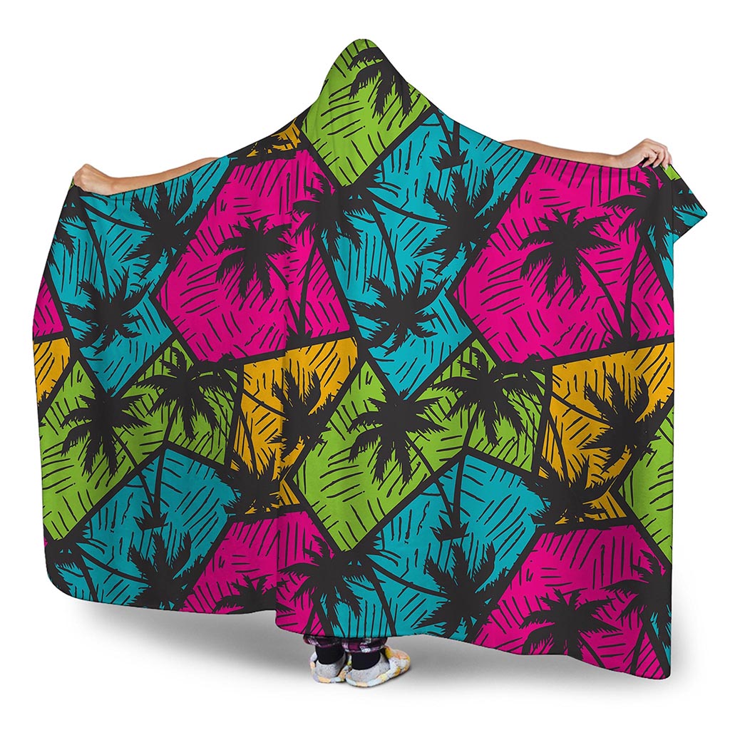 Colorful Palm Tree Pattern Print Hooded Blanket