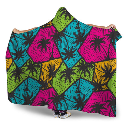 Colorful Palm Tree Pattern Print Hooded Blanket