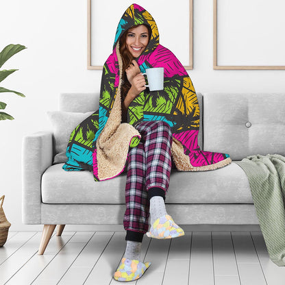 Colorful Palm Tree Pattern Print Hooded Blanket