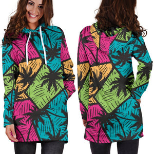 Colorful Palm Tree Pattern Print Hoodie Dress GearFrost